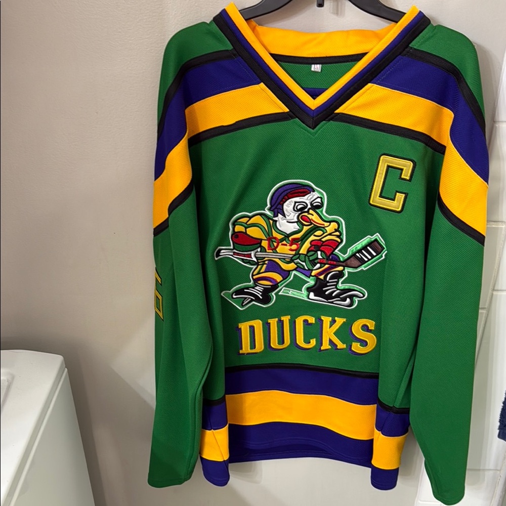 Amazon Green and Yellow Hockey Jersey with V-Neck Mighty Ducks
